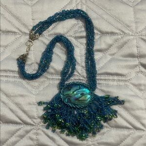 Handmade Mother of Pearl Oceanic Blue and Green Beaded Necklace! Stunning OOAK!